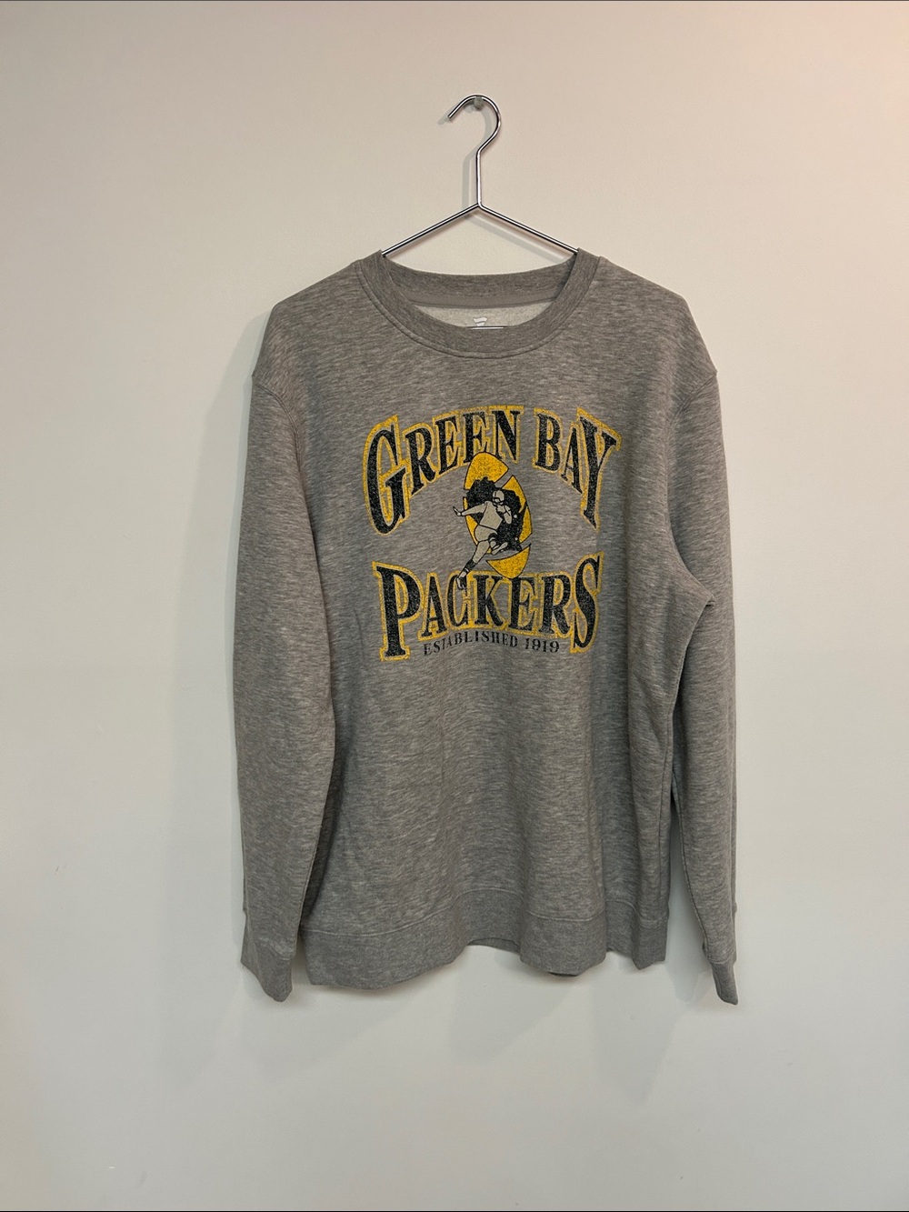Fanatics Green Bay Packers Gray Crewneck with Yellow Logo